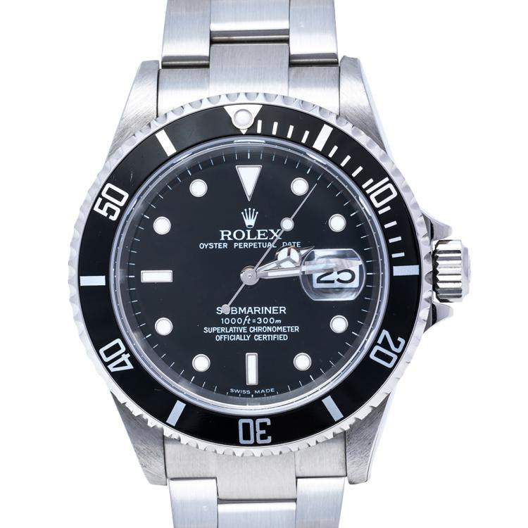 Pre Owned Rolex Black Stainless Steel Submariner 16610 Automatic Men's Wristwatch 40 mm