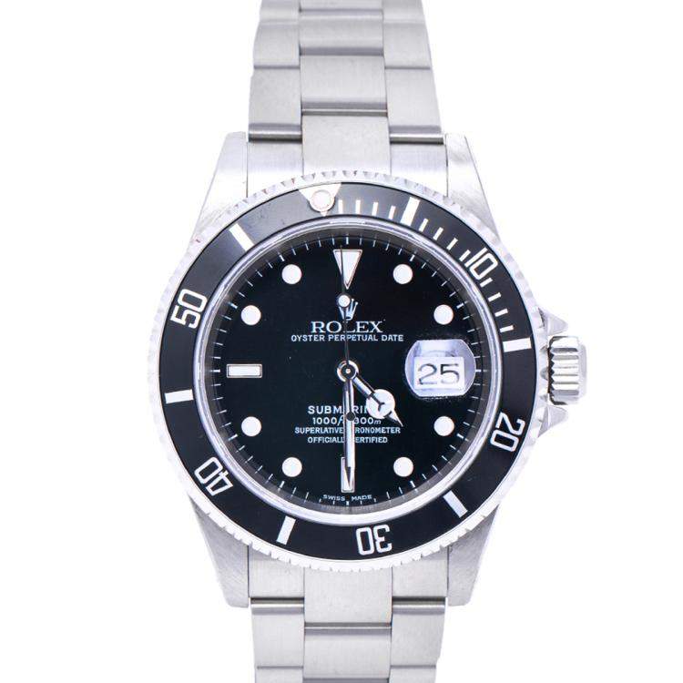 Pre Owned Rolex Black Stainless Steel Submariner 16610 Automatic Men's Wristwatch 40 mm