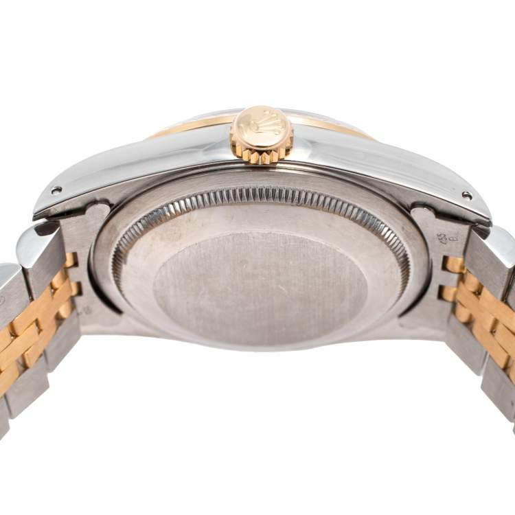 Pre Owned Rolex Champagne 18k Yellow Gold Stainless Steel Diamonds Datejust 16233 Men's Wristwatch 36 mm