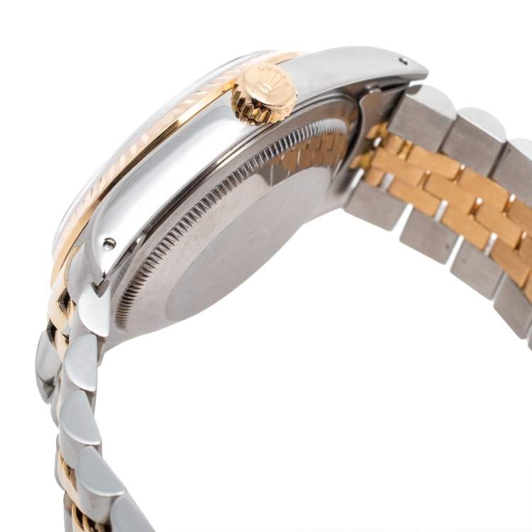 Pre Owned Rolex Champagne 18k Yellow Gold Stainless Steel Diamonds Datejust 16233 Men's Wristwatch 36 mm