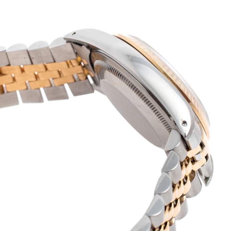 Pre Owned Rolex Champagne 18k Yellow Gold Stainless Steel Diamonds Datejust 16233 Men's Wristwatch 36 mm