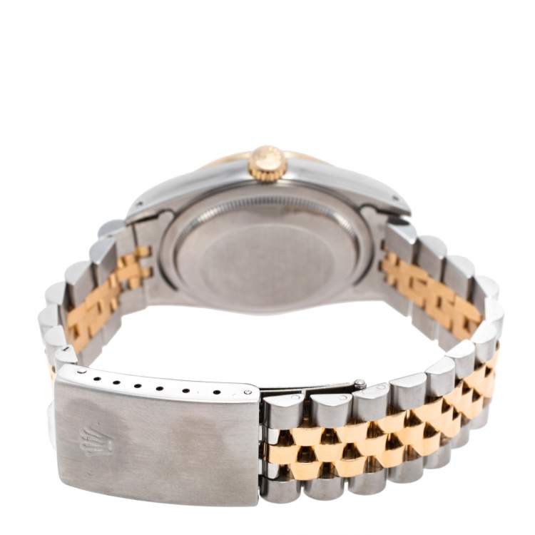 Pre Owned Rolex Champagne 18k Yellow Gold Stainless Steel Diamonds Datejust 16233 Men's Wristwatch 36 mm