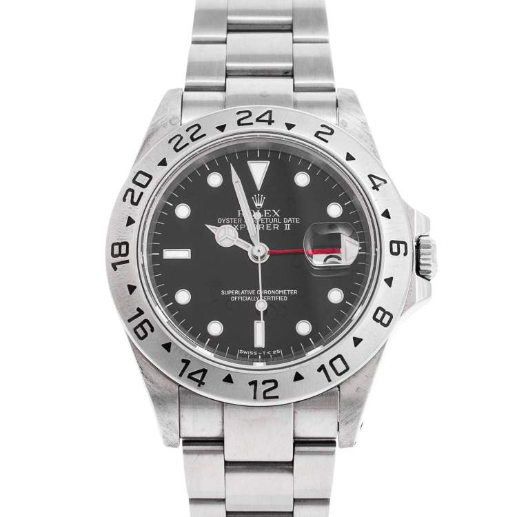 Pre Owned Rolex Black Stainless Steel Explorer II 16570 Men's Wristwatch 40 mm