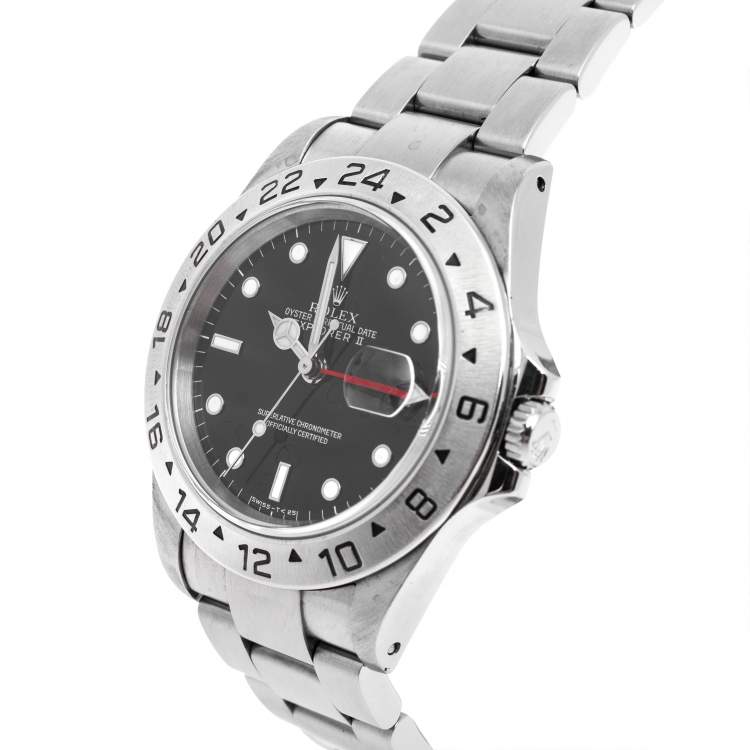 Pre Owned Rolex Black Stainless Steel Explorer II 16570 Men's Wristwatch 40 mm