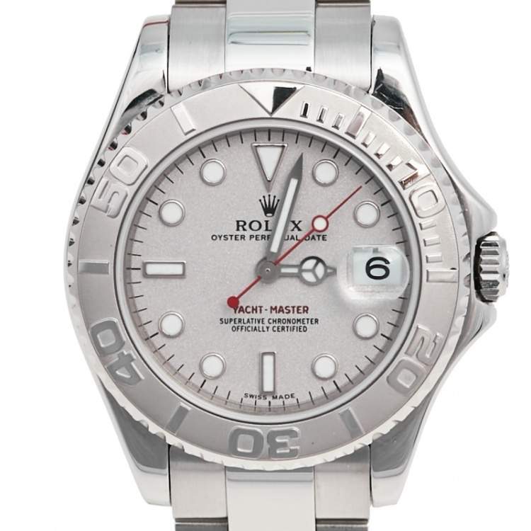 Pre Owned Rolex Platinum Stainless Steel Yacht-Master 168622 Men's Wristwatch 35 mm 