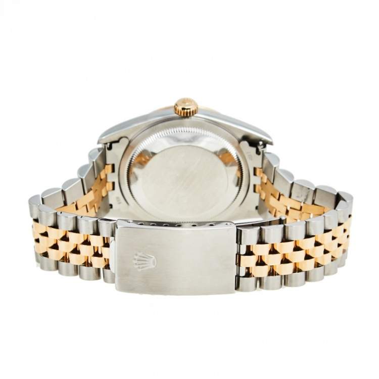 Pre Owned Rolex Champagne 18k Yellow Gold and Stainless Steel Diamonds 16233 Series Datejust Wristwatch 36 mm