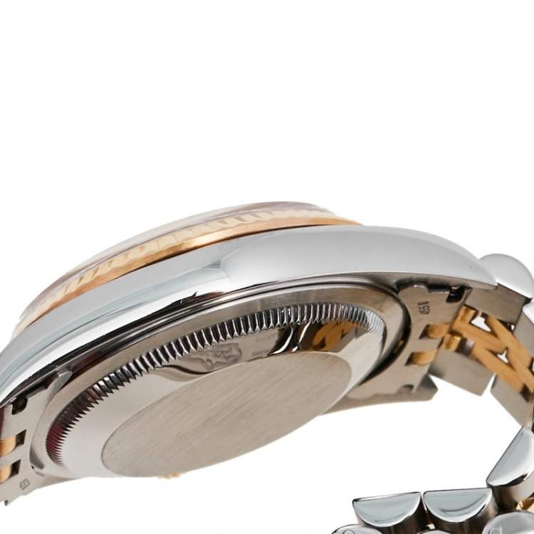 Pre Owned Rolex Champagne 18k Yellow Gold and Stainless Steel Diamonds 16233 Series Datejust Wristwatch 36 mm