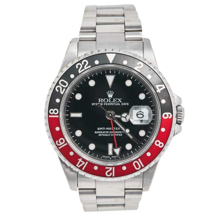 Pre Owned Rolex Black Stainless Steel Coke Edition GMT-Master II 16710 Men's Wristwatch 40 mm