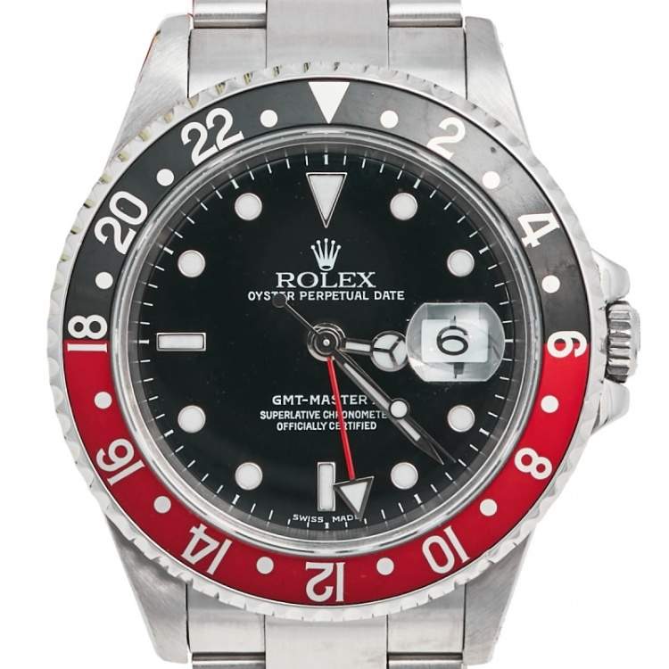 Pre Owned Rolex Black Stainless Steel Coke Edition GMT-Master II 16710 Men's Wristwatch 40 mm