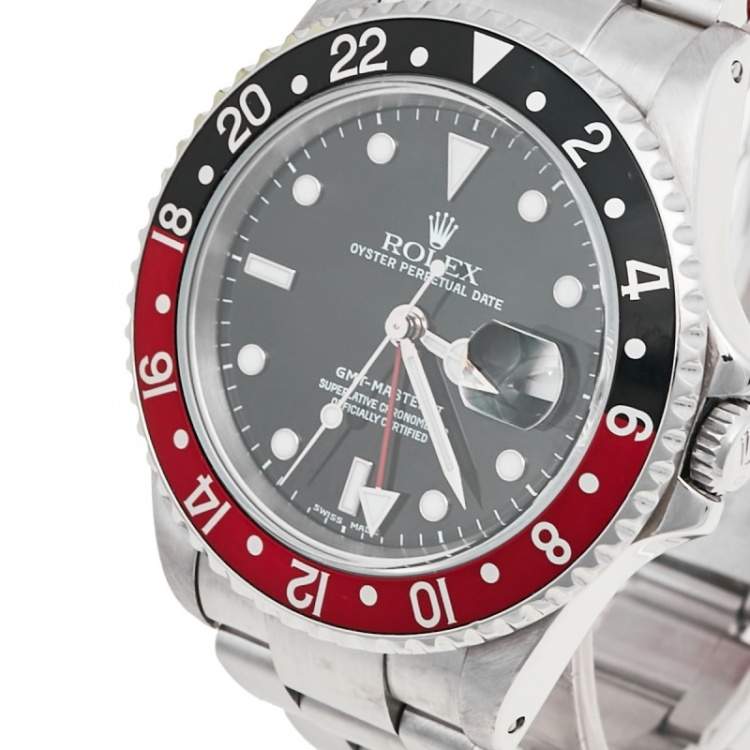 Pre Owned Rolex Black Stainless Steel Coke Edition GMT-Master II 16710 Men's Wristwatch 40 mm