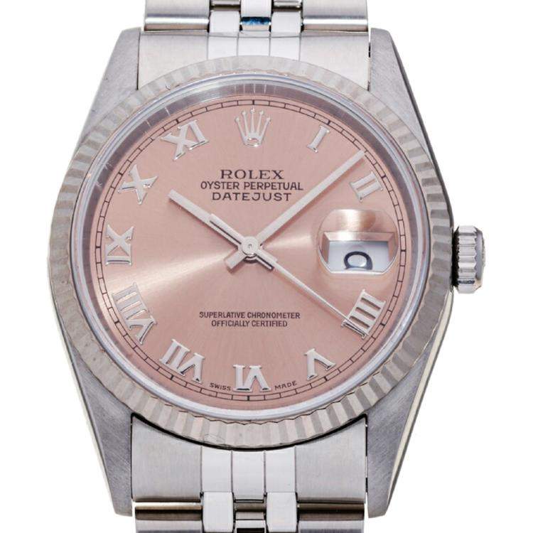 Pre Owned Rolex Pink 18K White Gold And Stainless Steel Datejust 16234 Men's Wristwatch 36 MM