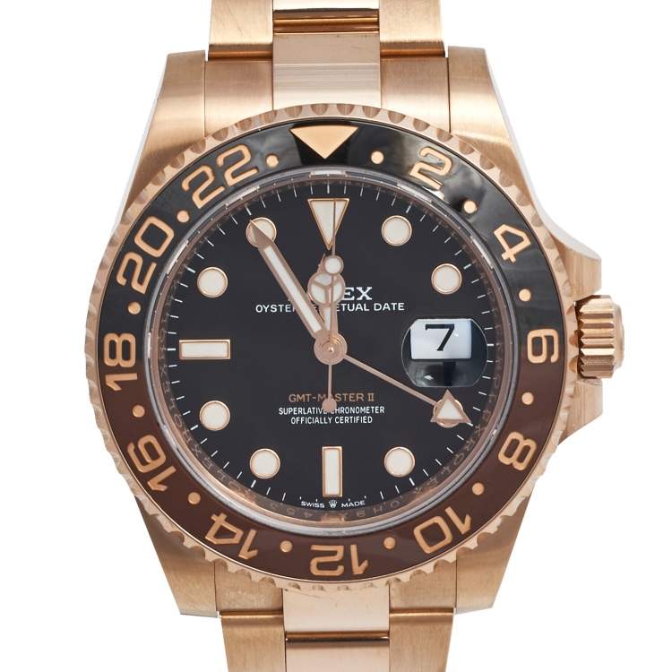 Pre Owned Rolex Black 18K Rose Gold GMT-Master II 126715 Men's Wristwatch 40 mm