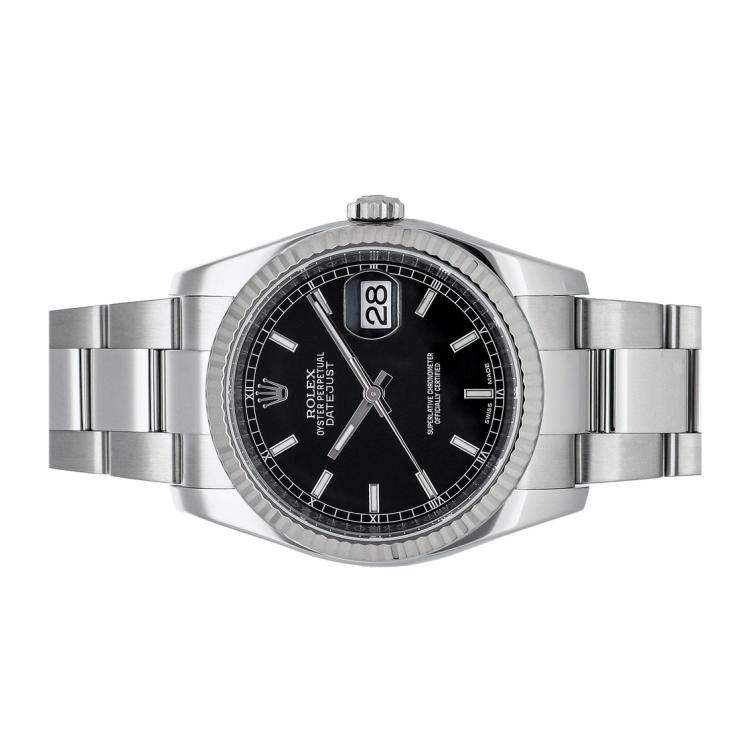 Pre Owned Rolex Black 18K White Gold And Stainless Steel Datejust 116234 Men's Wristwatch 36 MM