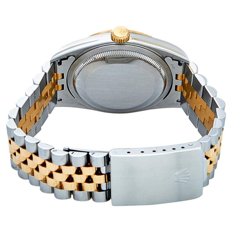 Pre Owned Rolex Champagne Diamonds 18K Yellow Gold And Stainless Steel Datejust 16233 Men's Wristwatch 36 mm