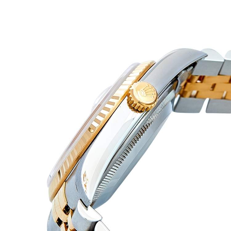 Pre Owned Rolex Champagne Diamonds 18K Yellow Gold And Stainless Steel Datejust 16233 Men's Wristwatch 36 mm