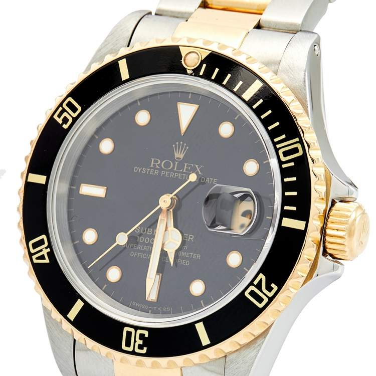 Pre Owned Rolex Black 18K Yellow Gold And Stainless Steel Submariner 16613 Men's Wristwatch 40 mm