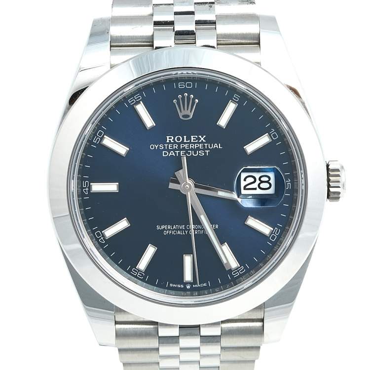Pre Owned Rolex Blue Stainless Steel Datejust 126300 Men's Wristwatch 41 mm