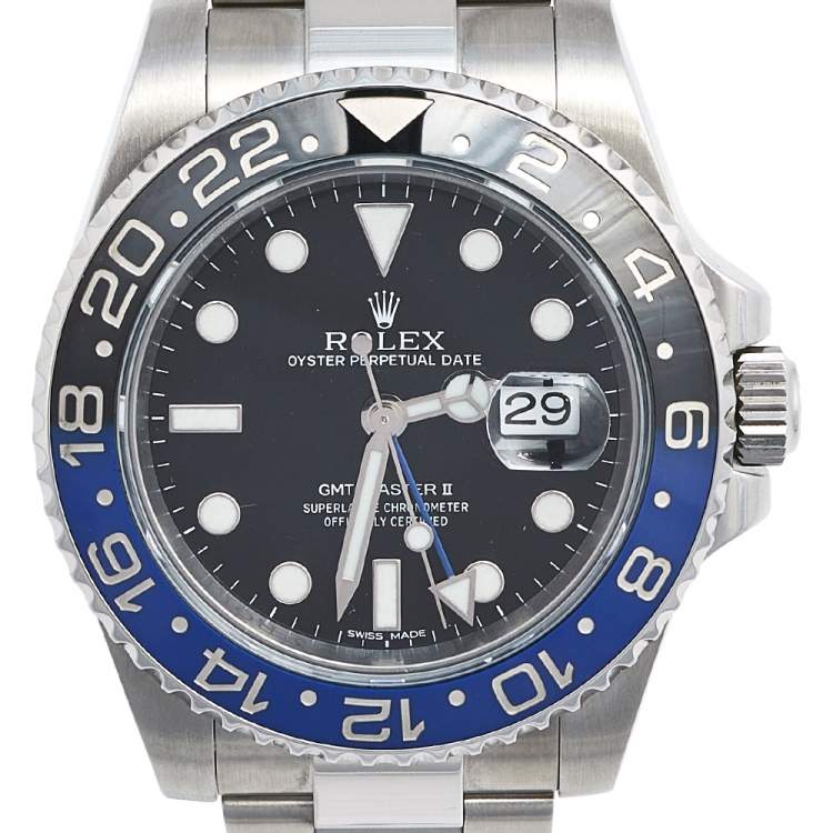 Pre Owned Rolex Black Stainless Steel GMT Master II 116710 Men's Wristwatch 40 mm