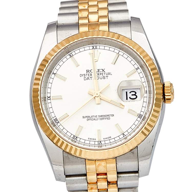 Pre Owned Rolex Silver 18K Yellow Gold Stainless Steel Datejust 116233 Men's Wristwatch 36 mm