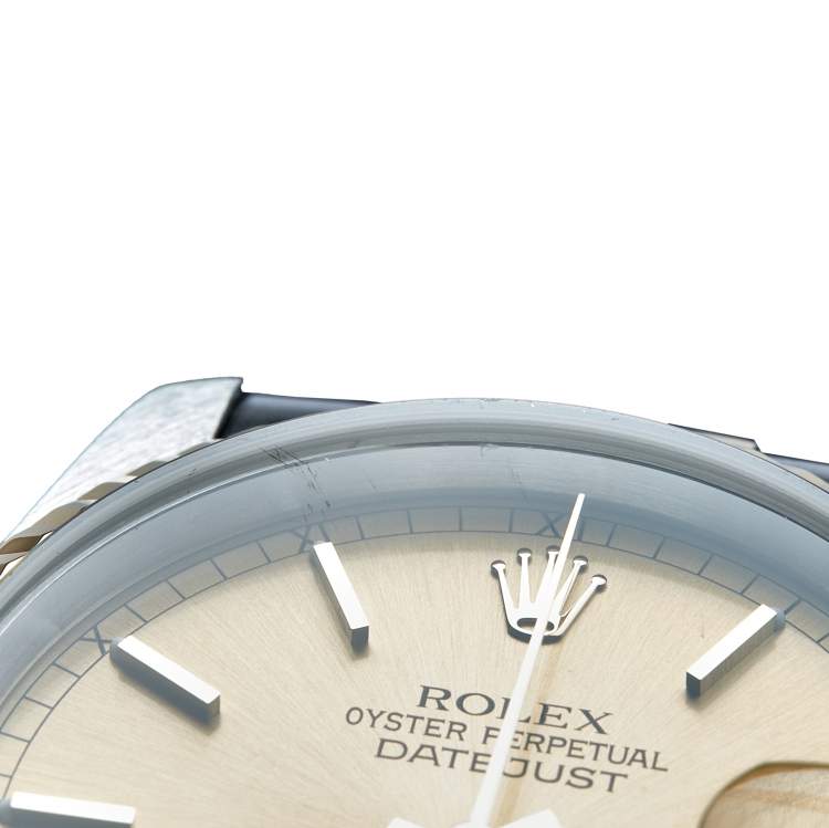 Pre Owned Rolex Champagne 18k Yellow Gold And Stainless Steel Datejust 16233 Men's Wristwatch 36 MM