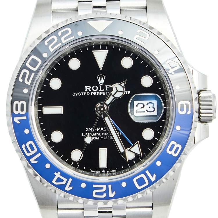 Pre Owned Rolex Black GMT Master II Batman Jubilee Stainless Steel 126710 Men's Wristwatch 40MM