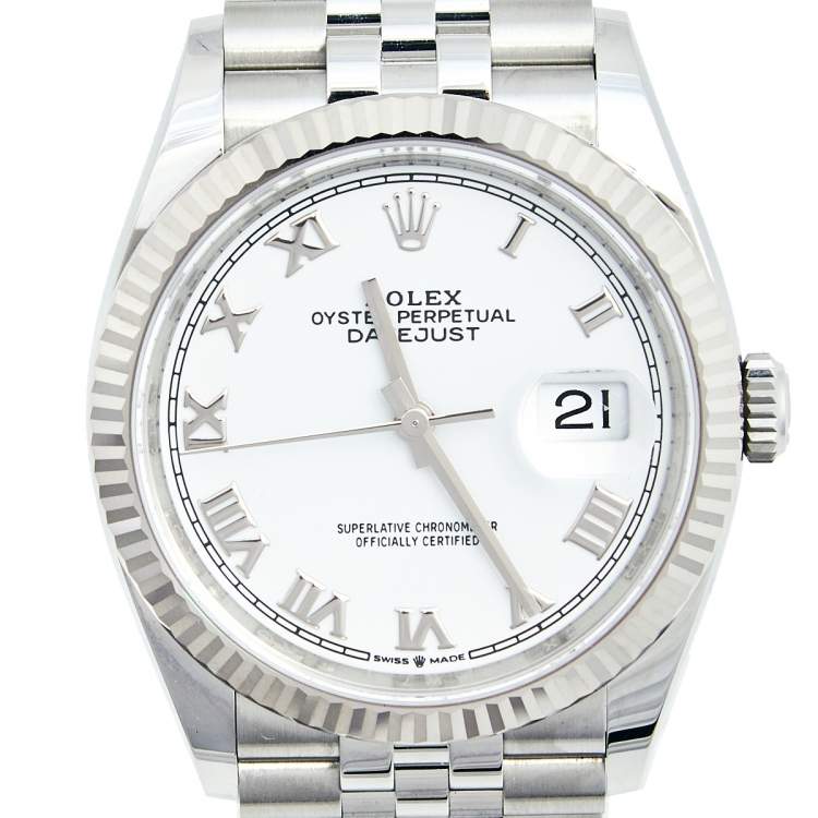 Pre Owned Rolex White 18K White Gold Stainless Datejust 126234 Men's Wristwatch 36 mm