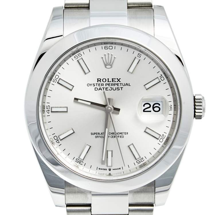 Pre Owned Rolex Silver Stainless Steel Datejust 126300 Men's Wristwatch 41 mm