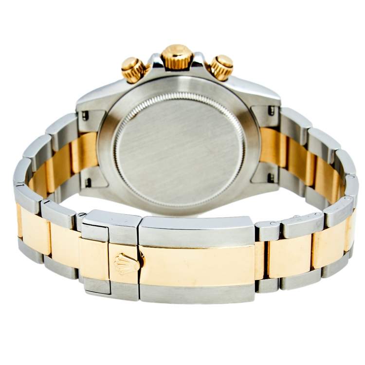 Pre Owned Rolex Black 18k Yellow Gold Stainless Steel Cosmograph Daytona 116523 Men's Wristwatch 40 mm
