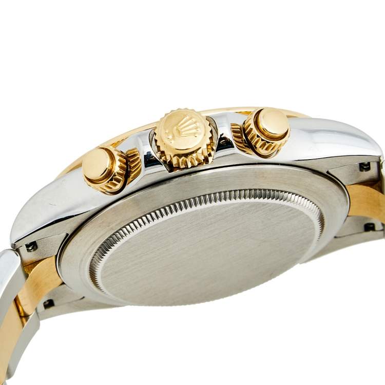 Pre Owned Rolex Black 18k Yellow Gold Stainless Steel Cosmograph Daytona 116523 Men's Wristwatch 40 mm