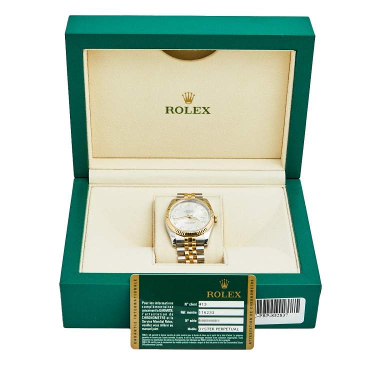 Pre Owned Rolex Silver Diamond 18K Yellow Gold Stainless Steel Datejust 116233 Men's Wristwatch 36 mm