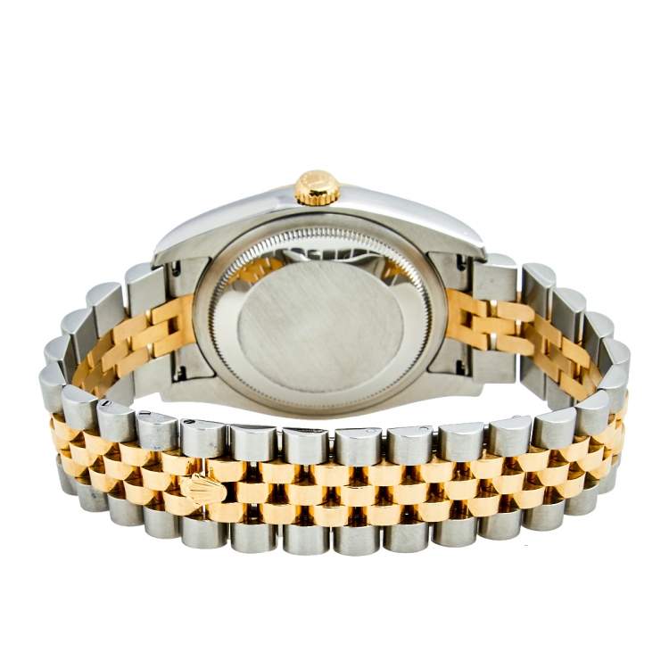 Pre Owned Rolex Silver Diamond 18K Yellow Gold Stainless Steel Datejust 116233 Men's Wristwatch 36 mm
