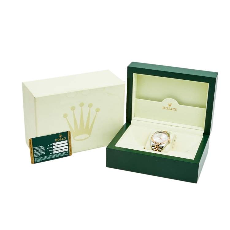 Pre Owned Rolex Silver Diamond 18k Rose Gold Stainless Steel Datejust 116231 Men's Wristwatch 36 mm