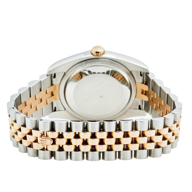 Pre Owned Rolex Silver Diamond 18k Rose Gold Stainless Steel Datejust 116231 Men's Wristwatch 36 mm