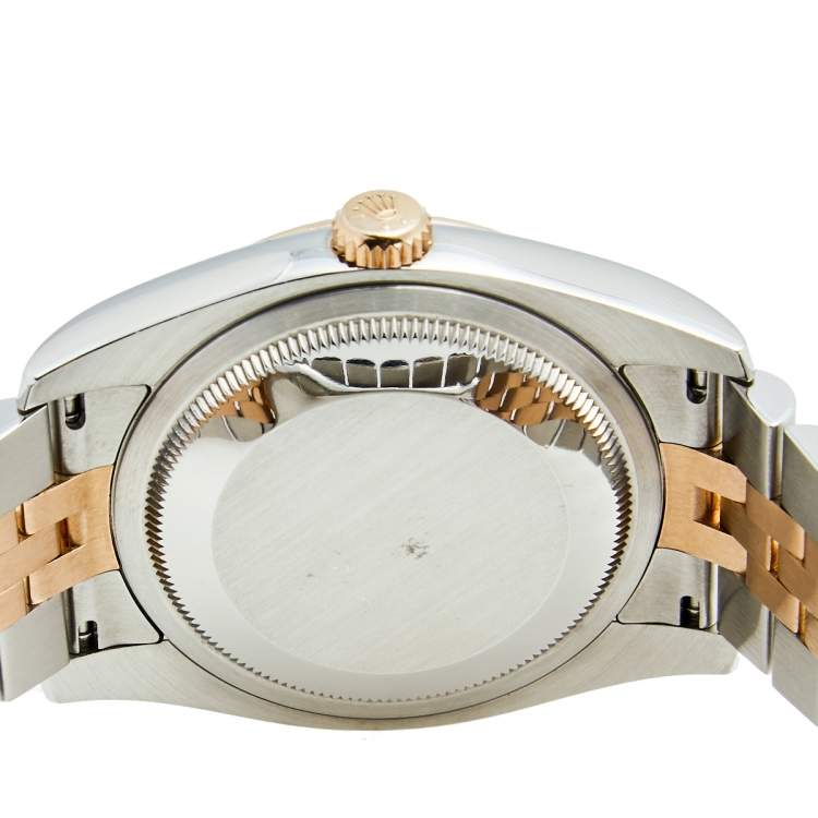 Pre Owned Rolex Silver Diamond 18k Rose Gold Stainless Steel Datejust 116231 Men's Wristwatch 36 mm
