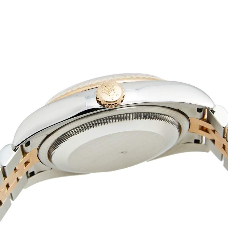 Pre Owned Rolex Silver Diamond 18k Rose Gold Stainless Steel Datejust 116231 Men's Wristwatch 36 mm