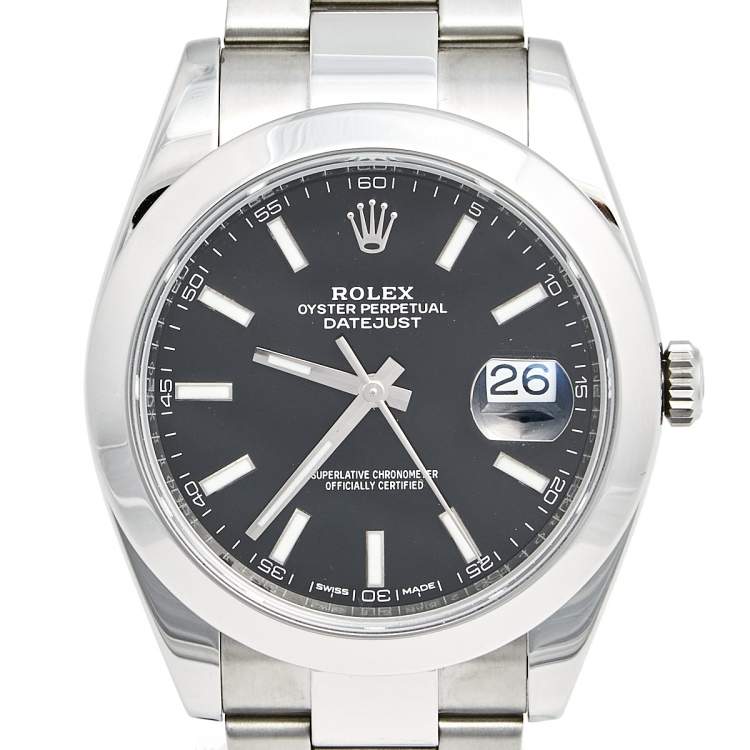 Pre Owned Rolex Black Stainless Steel Datejust 126300 Men's Wristwatch 41 mm