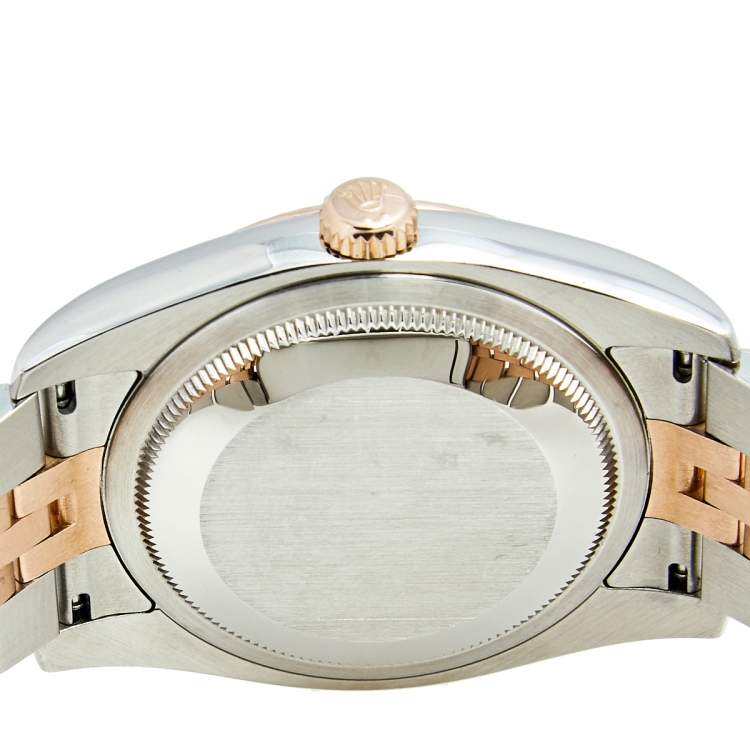 Pre Owned Rolex Black Diamond 18k Rose Gold Stainless Steel 116231 Women's Wristwatch 36 mm