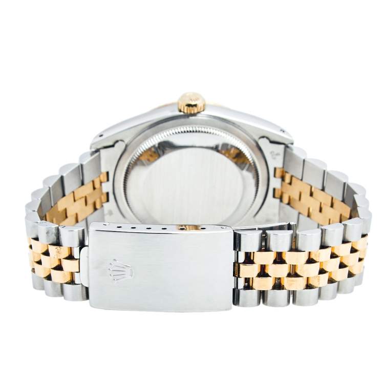Pre Owned Rolex White 18K Yellow Gold & Stainless Steel Datejust 16233 Automatic Unisex Wristwatch 36 mm