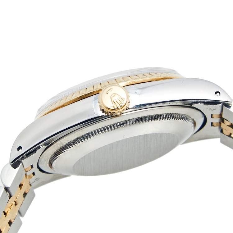 Pre Owned Rolex White 18K Yellow Gold & Stainless Steel Datejust 16233 Automatic Unisex Wristwatch 36 mm