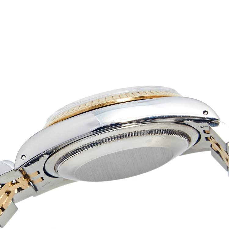 Pre Owned Rolex White 18K Yellow Gold & Stainless Steel Datejust 16233 Automatic Unisex Wristwatch 36 mm