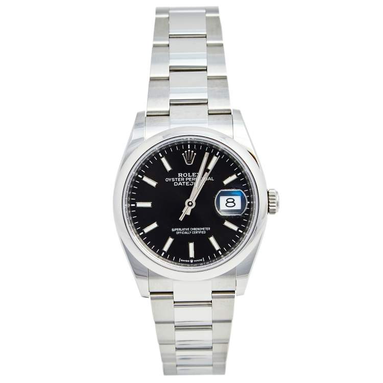 Pre Owned Rolex Black Stainless Steel Datejust 126200 Men's Wristwatch 36 mm