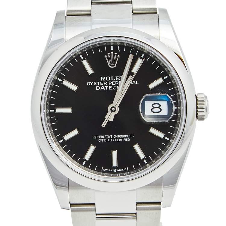 Pre Owned Rolex Black Stainless Steel Datejust 126200 Men's Wristwatch 36 mm