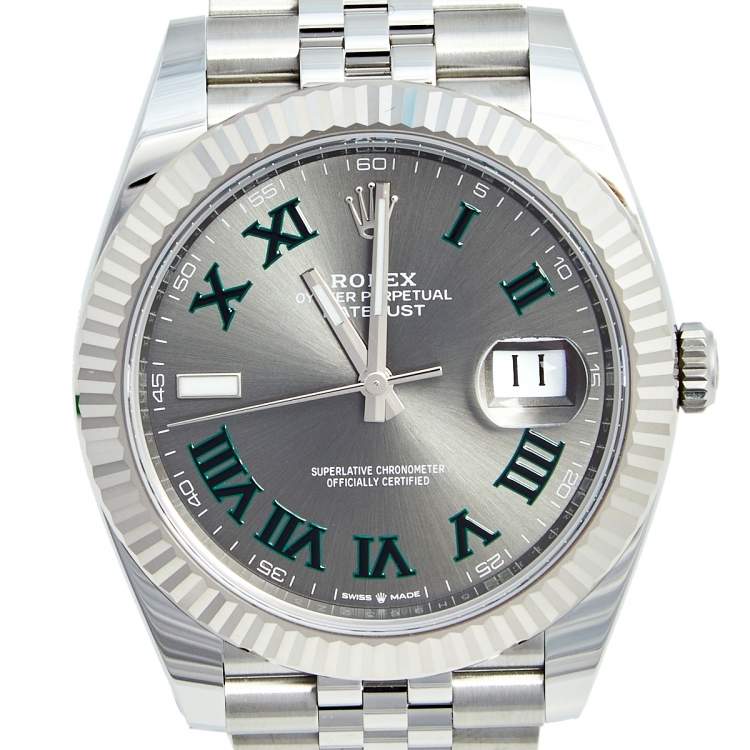 Pre Owned Rolex Slate Grey 18K White Gold Stainless Steel Datejust 126334-0022 Men's Wristwatch 41 mm