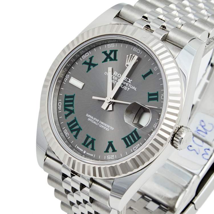Pre Owned Rolex Slate Grey 18K White Gold Stainless Steel Datejust 126334-0022 Men's Wristwatch 41 mm