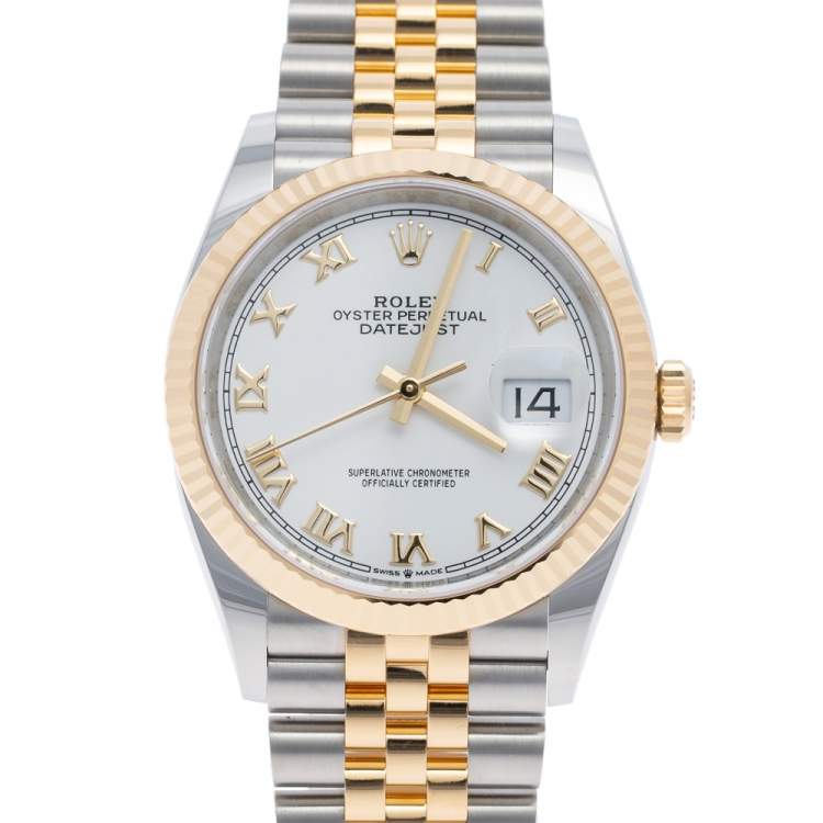 Pre Owned Rolex White 18k Yellow Gold Stainless Steel Datejust 126233 Men's Wristwatch 36 mm
