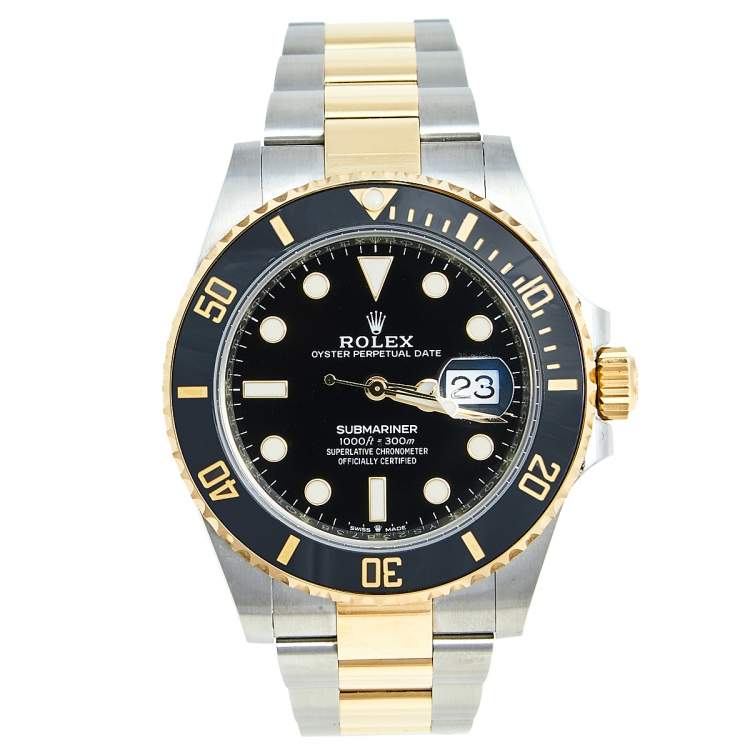 Pre Owned Rolex Black Cerachrome 18K Yellow Gold Stainless Steel Submariner M126613LN-0002 Men's Wristwatch 41 mm