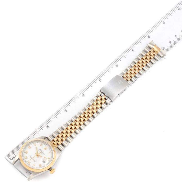 Pre Owned Rolex White 18K Yellow Gold And Stainless Steel Datejust 16233 Men's Wristwatch 36 MM