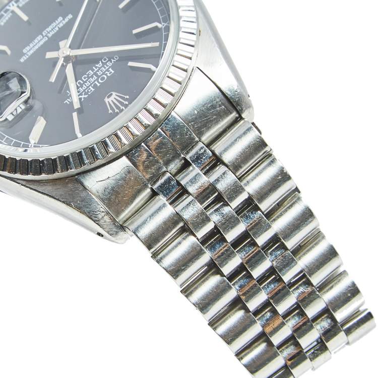 Pre Owned Rolex Black Stainless Steel Datejust 16220 Men's Wristwatch 36 mm