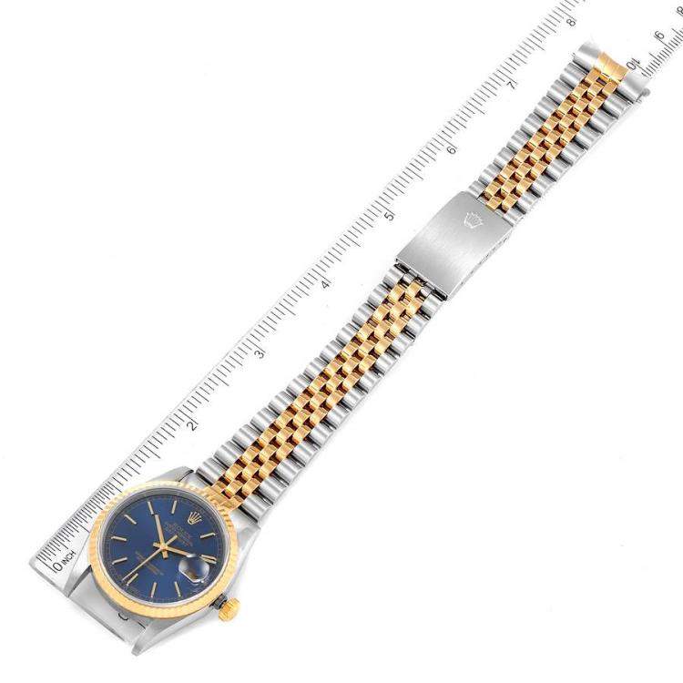Pre Owned Rolex Blue 18K Yellow Gold And Stainless Steel Datejust 16233 Men's Wristwatch 36 MM