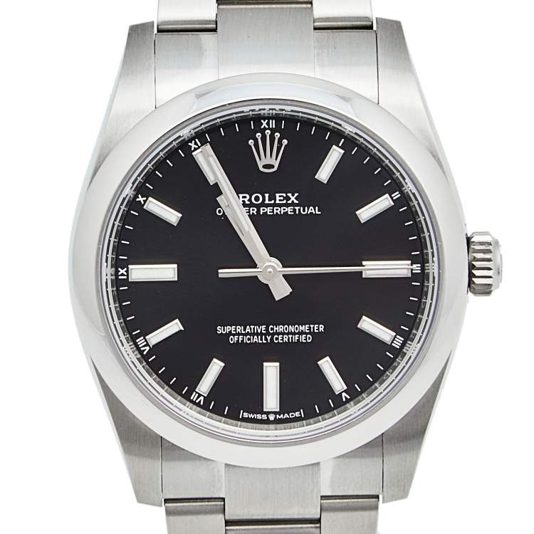 Pre Owned Rolex Black Stainless Steel Oyster Perpetual 124200 Women's Wristwatch 34 mm